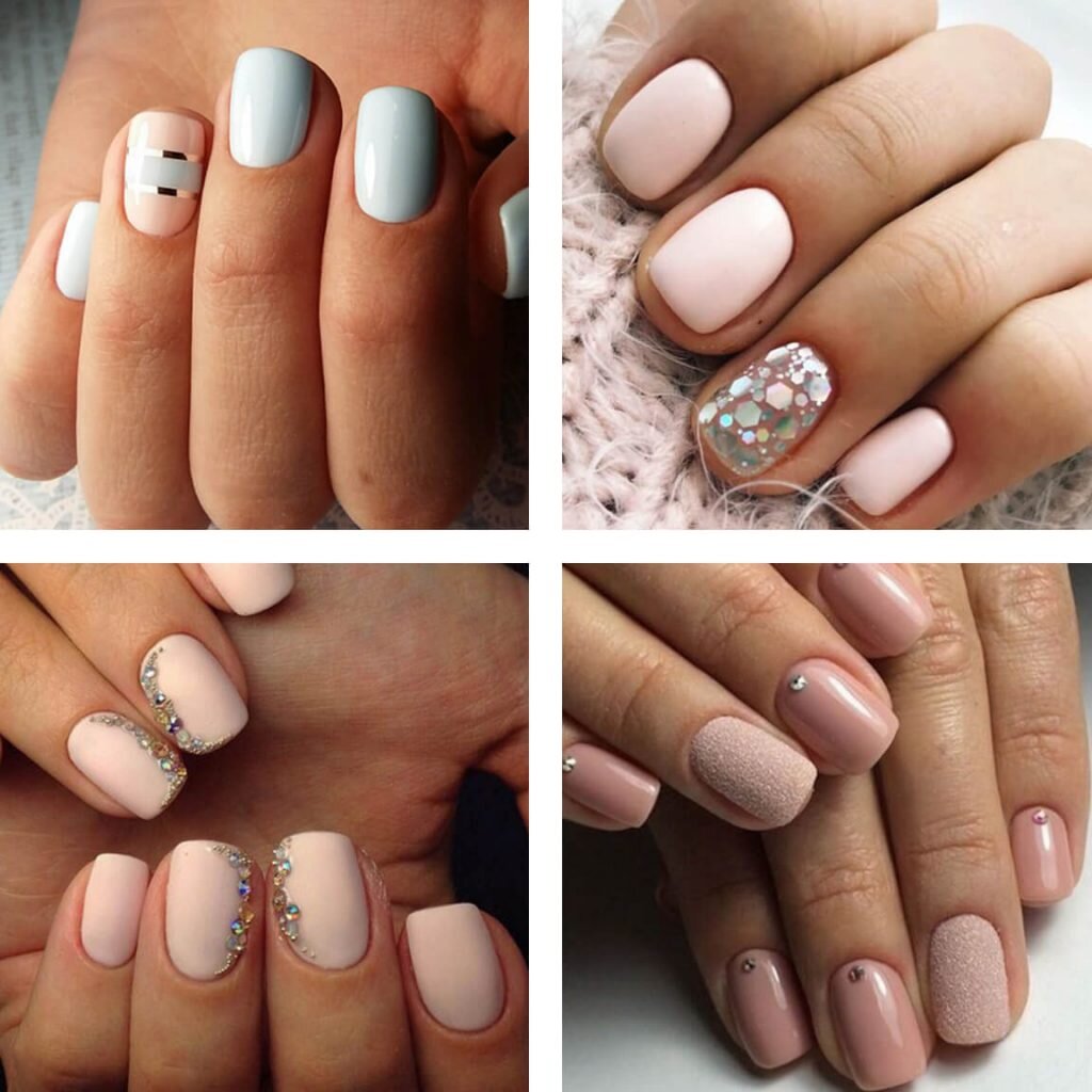 Ухоженные ногти с аккуратным маникюром красивы даже без покрытия. Однако придав коготками легкий светлый оттенок, вы добавите изящности и дорого лоска в свой образ. Цвет покрытия может быть любым вписывающимся в нюдовую и пастельную палитры. Выбирайте светлые коричневые, розовые, серые тона. Неплохо, если лак будет немного прозрачным, это сделает маникюр более естественным. Коллекции 2019 года радуют обилием красок. Многие из них очень яркие или насыщенные и вряд ли подойдут для нежного и романтичного маникюра. Тем не менее использовать цветное покрытие можно и нужно. Если вам надоел нюд и хочется светлых, но плотных и сочных оттенков, то обратите свое внимание на пастельные альтернативы привычных ярких цветов. Например, используйте нежный лимонный вместо желтого, бледную фисташку вместо зеленого, сирень на замену фиолетового и т.д. Одним из самых трендовых оттенков стал нежный голубой. Думаем, он будет отлично смотреться на ваших руках.