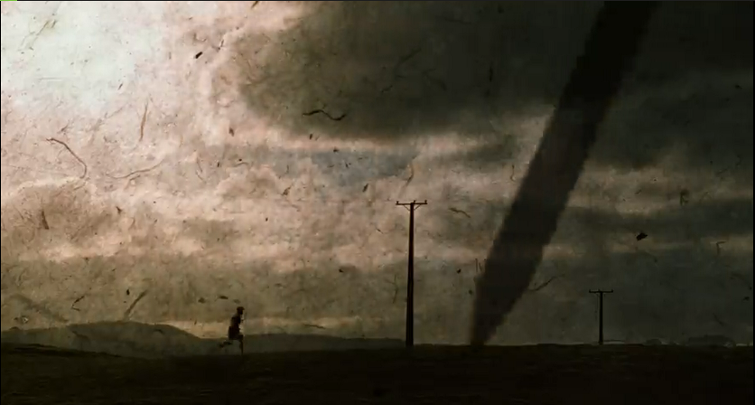 Главный герой бегает. А на фоне карандаш 