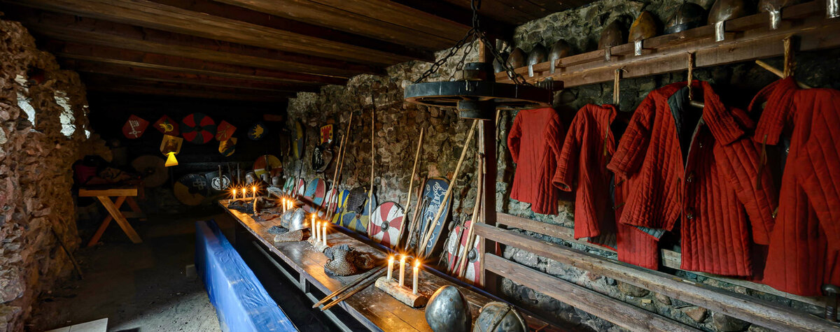 Стёганки, ржавые шлемы (иногда странных конструкций) весьма нетипичные, для эпохи викингов щиты, Соответствие истории?  Не, не слышали...