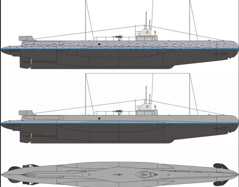 Рисунок лодки тип UE-I ( U-71-80). Рисунок взят из интернета.