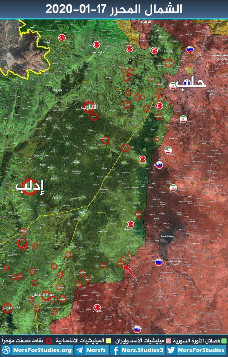 Карта районов огневого поражения в провинциях Идлиб и Алеппо // NORS