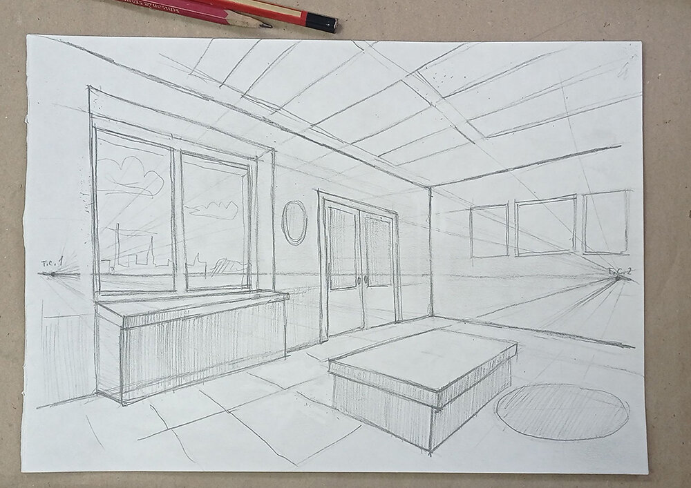 Перспектива комнаты Рисование карандашом поэтапно #howtodraw a room Step by step drawing