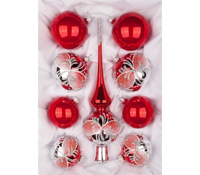 набор ёлочных шаров с верхушкой "Василиса" (Ёлочка) красный