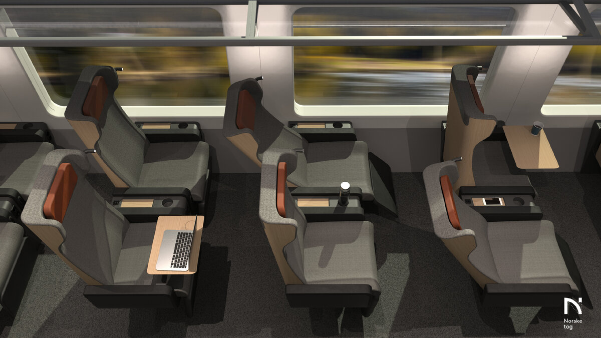 Рендеры ожиданий Norske Tog от салона новых поездов дальнего следования. Источник: Norske Tog