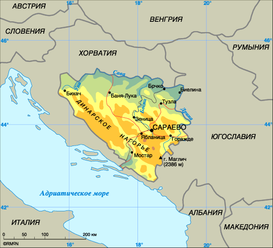 Карта Боснии и Герцеговины