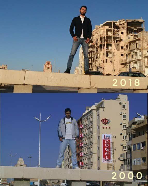  Молодой ливиец сфотографировался в современном Бенгази. Фото были сделаны в тех же местах города, где он фотографировался ещё подростком в далёком 2000-м году.