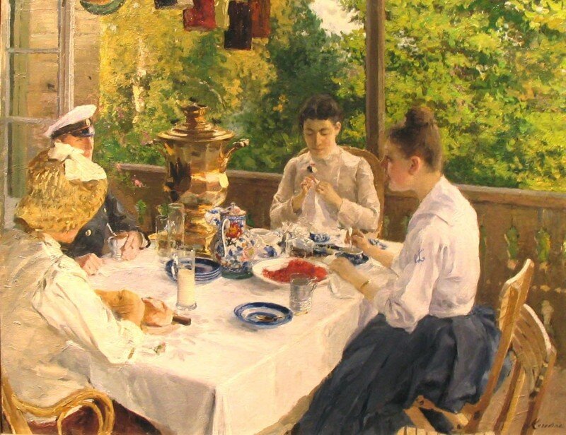 Константин Коровин «За чайным столом. Дача Поленовых». Источник - Википедия.
