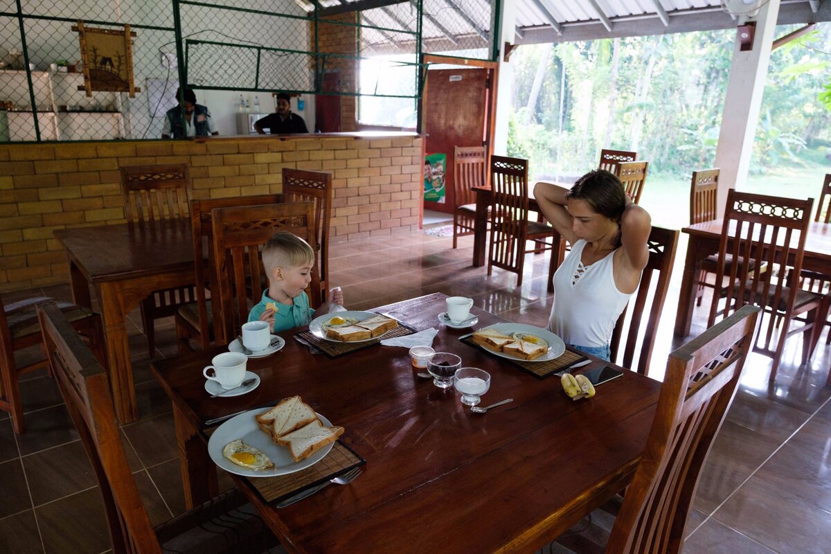 Обеденная зона отеля, интересно зачем над кухонной стойкой сетка, на случай зомби-апокалипсиса?