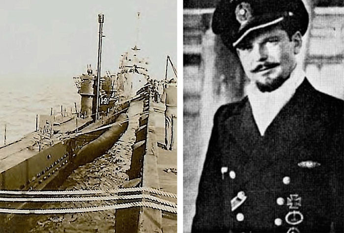 Капитан U-977 Хайнц Шеффер и его подводная лодка.