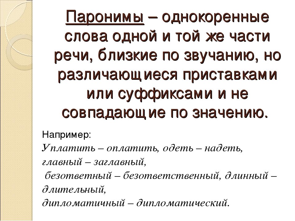 Презентация по русскому языку 5 класс паронимы