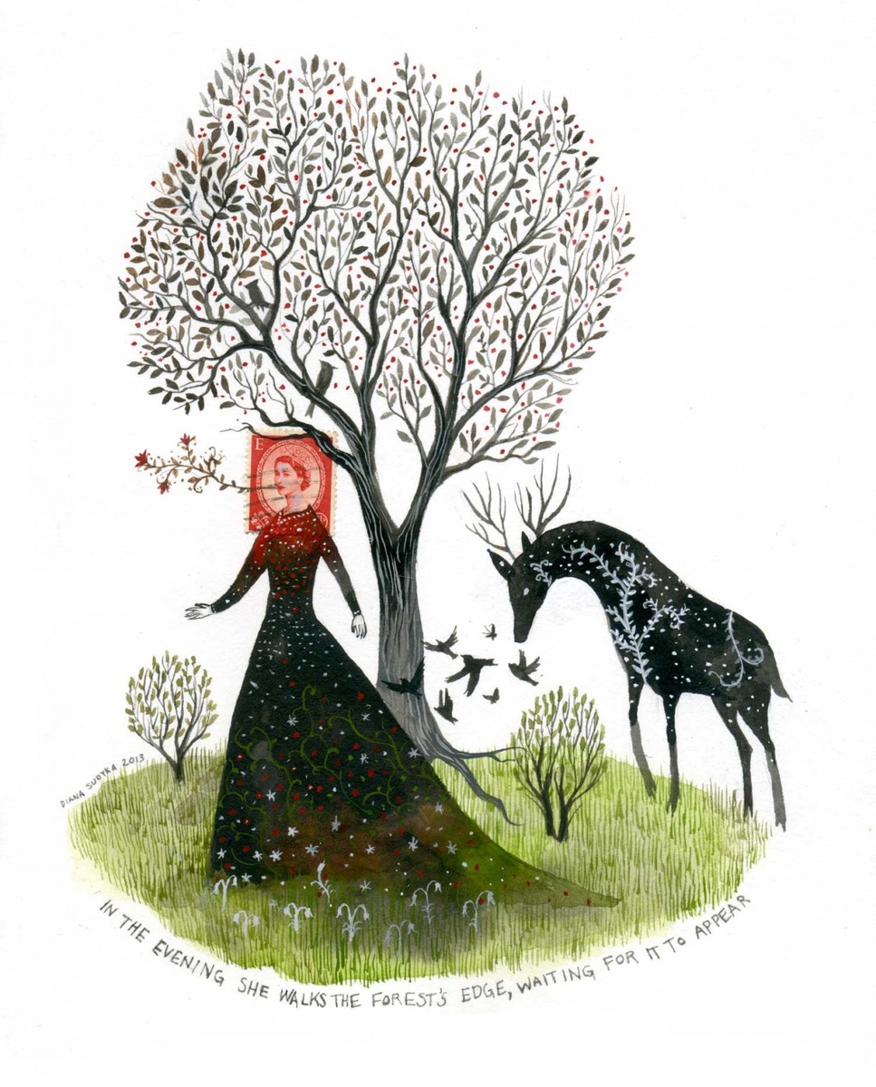 Вечером она идет по краю леса, ожидая появления...