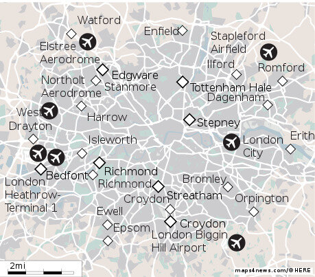 Карта Лондона. Кройдон на юге.
