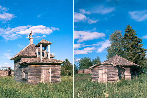 Часовня в Крылово (слева), часовня в Щелье (справа). Июль, 2012