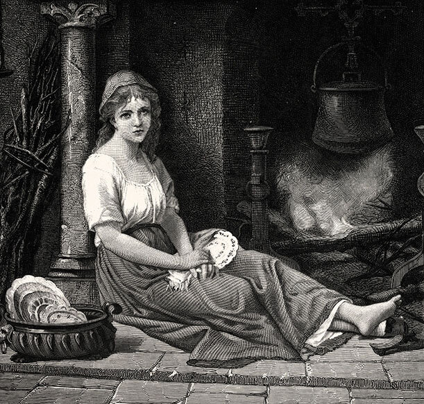 Старинная гравюра к сказке братьев Гримм "Золушка"