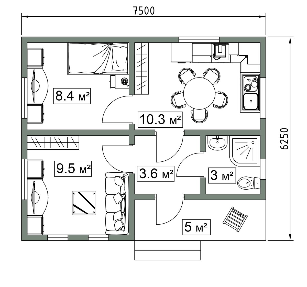планировка одноэтажного дома с интерьером