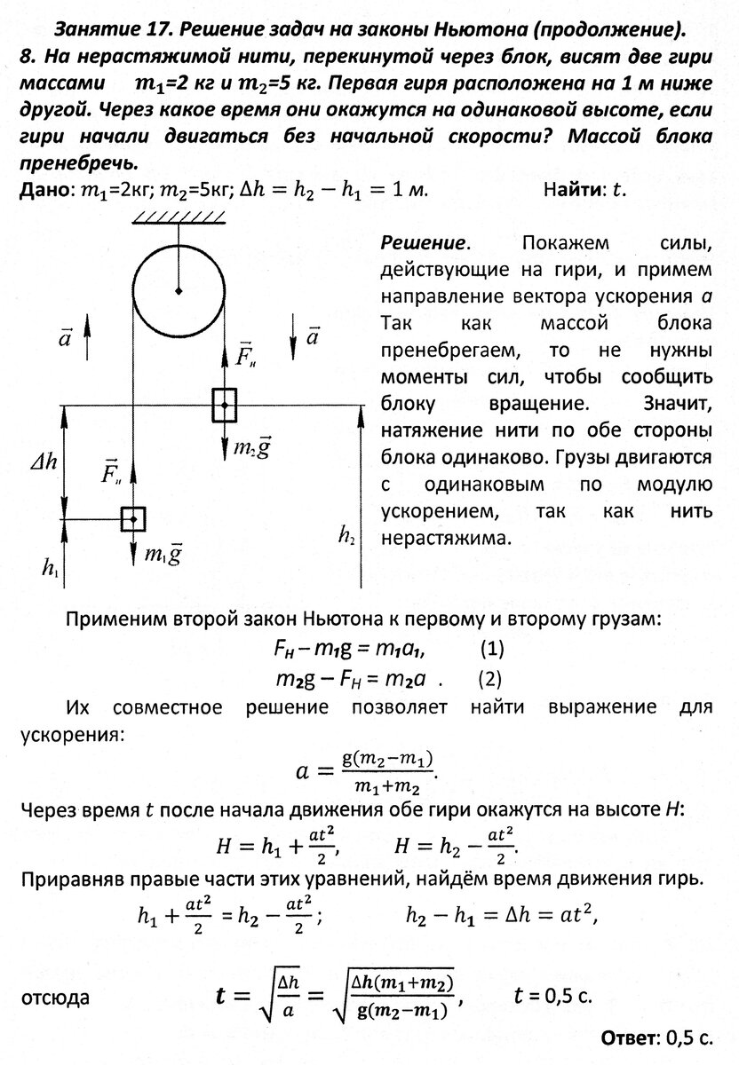 Занятие 17. Решение задач на законы Ньютона (движение грузов, подвешенных  на нитях, перекинутых через блок) | Основы физики сжато и понятно | Дзен