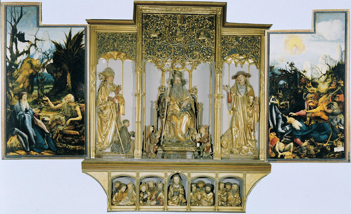 Маттиас Грюневальд "Изенгеймский алтарь", 1512-1515. Музей Унтерлинден, Кольмар, Франция.  Третья развертка. 