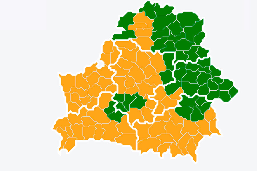    Зеленый – посещение разрешено | Желтый – посещение ограничено | Красный – посещение запрещено Скриншот: Минлесхоз
