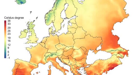 Максимальные температуры в Европе за последние 50 лет