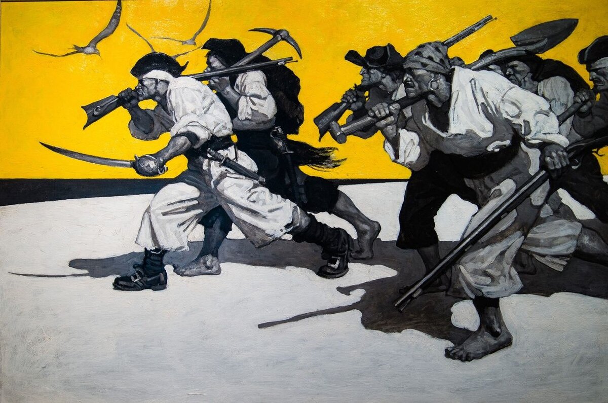 Иллюстрация от художника Ньюэлла Конверса Уайета / N. C. Wyeth / к книге  " Остров сокровищ "