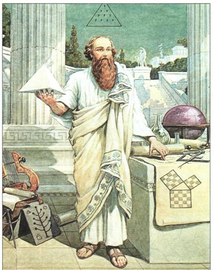 Пифагор — сакральный персонаж классической греческой античности, хотя бóльшая (если не вся) часть его биографии — миф, увековеченный его последователями, одним из которых был Платон.