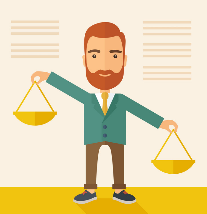 весы правосудия в руках юриста.