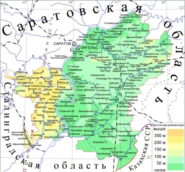 Карта Автономной Республики Немцев Поволжья
