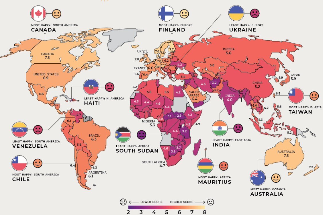 Индекс счастья в странах мира в 2019 году