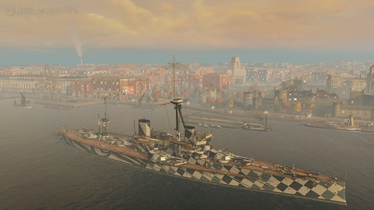Линейный корабль "Дредноут" в порту "Лондон" в World of Warships