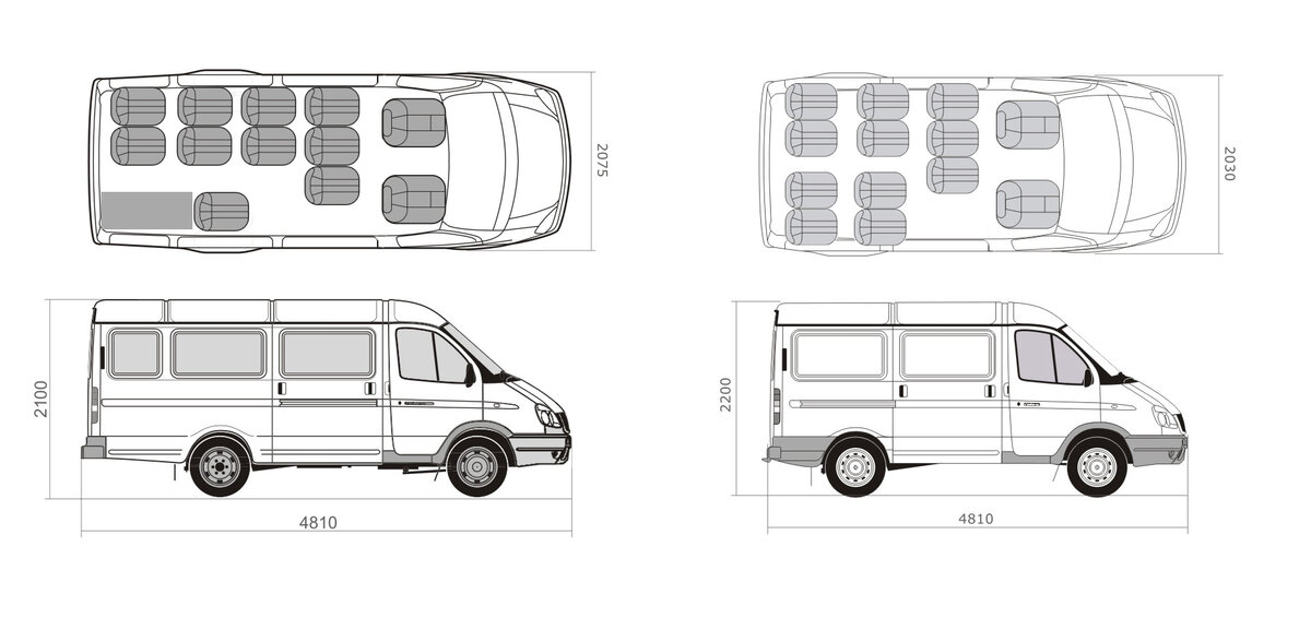 Газель места в салоне схема