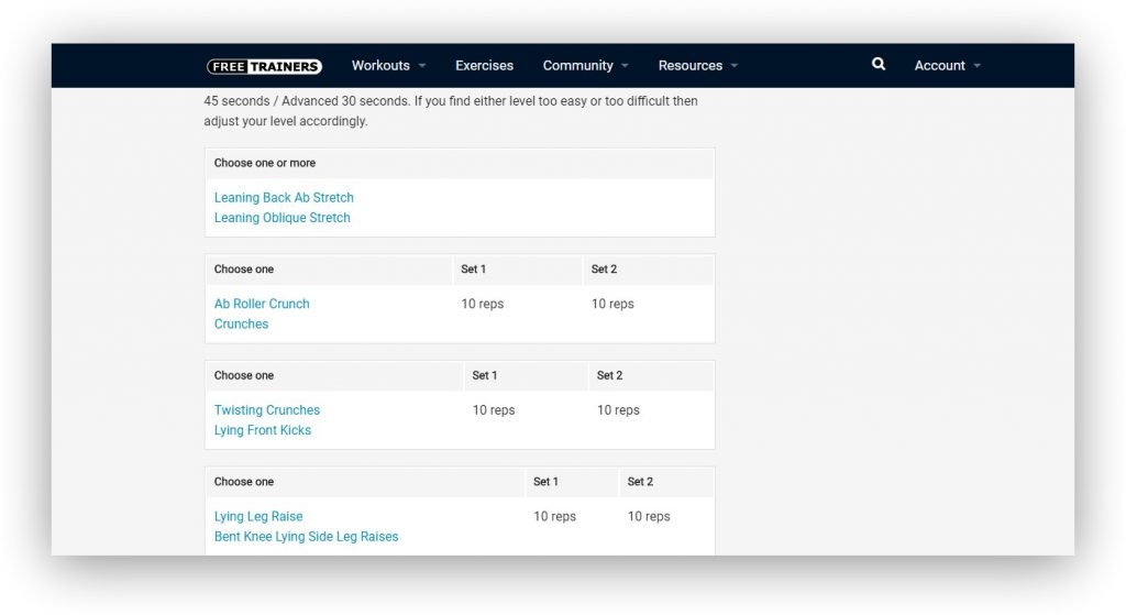 Упражнения из программы