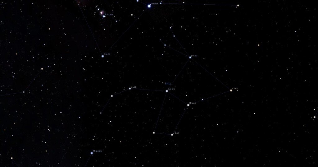 Созвездие Заяц, вид в программе планетарии Stellarium
