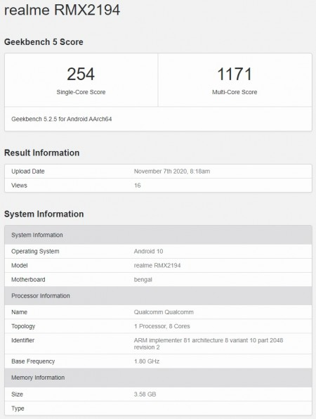 Realme RMX2194 на Geekbench