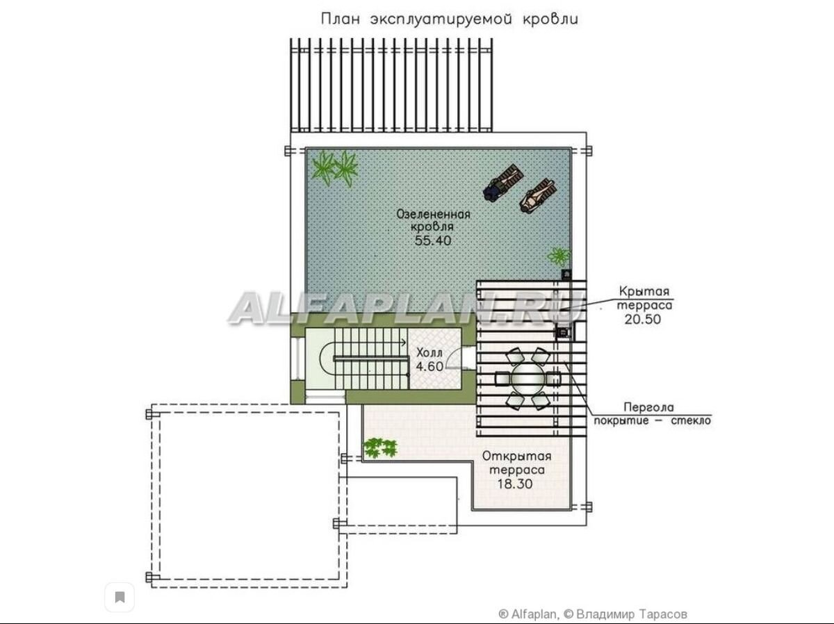 Планировка дома по проекту "Золотой ключик" 635В. Эксплуатируемая кровля. 