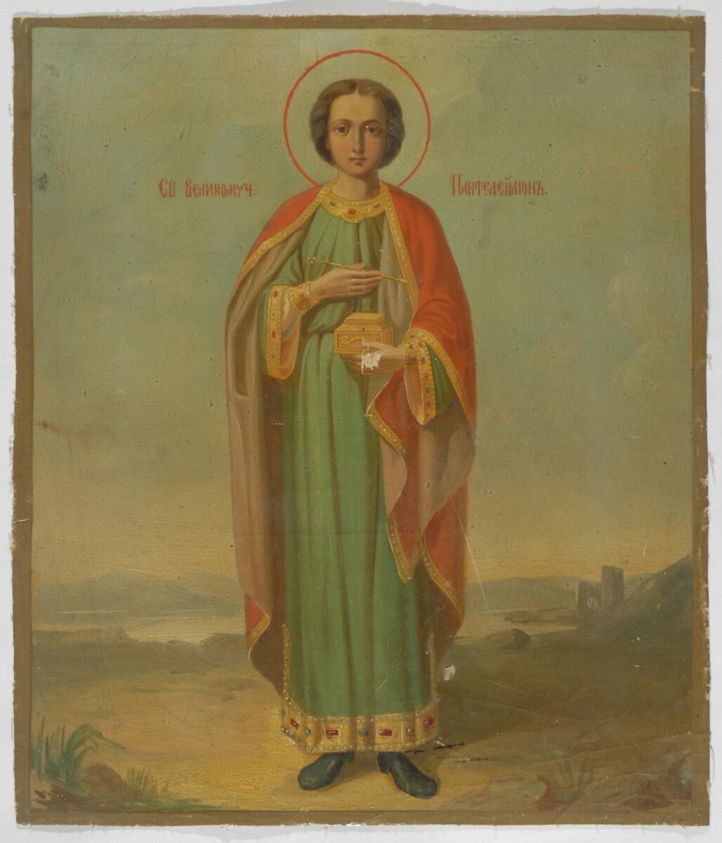 Икона-таблетка. Великомученик Пантелеймон. XIX в. Из собрания ГВСМЗ