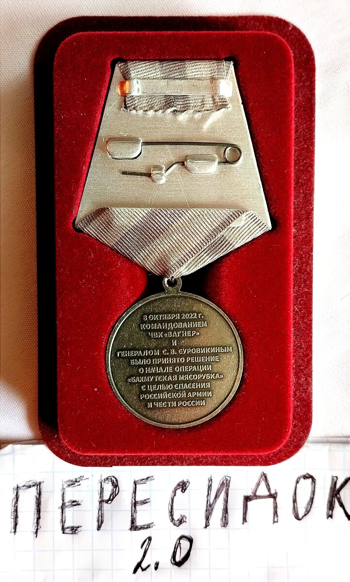 Обратная сторона медали "Бахмутская мясорубка"