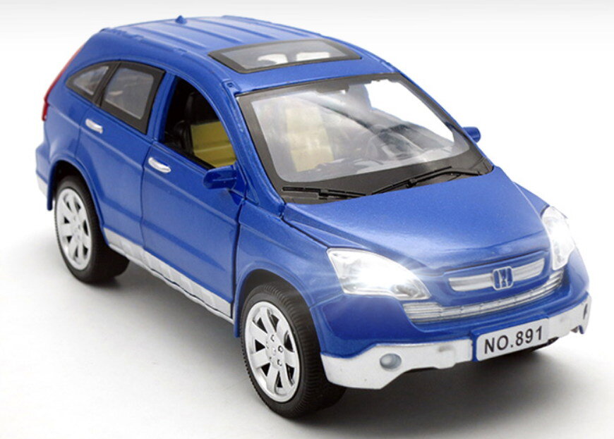 Honda CRV, игрушечная металлическая модель с открывающимися дверями, светящимися фарами.
