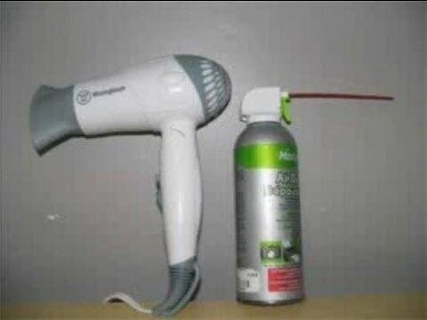 Бытовой фен и баллончик с углекислым газом