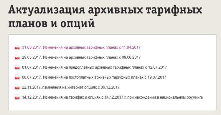 Список последних переводов абонентов на другие тарифы без их согласия