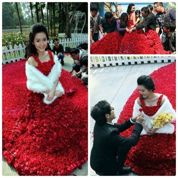 Платье из лепестков 9999 роз растопило сердце китайской невесты