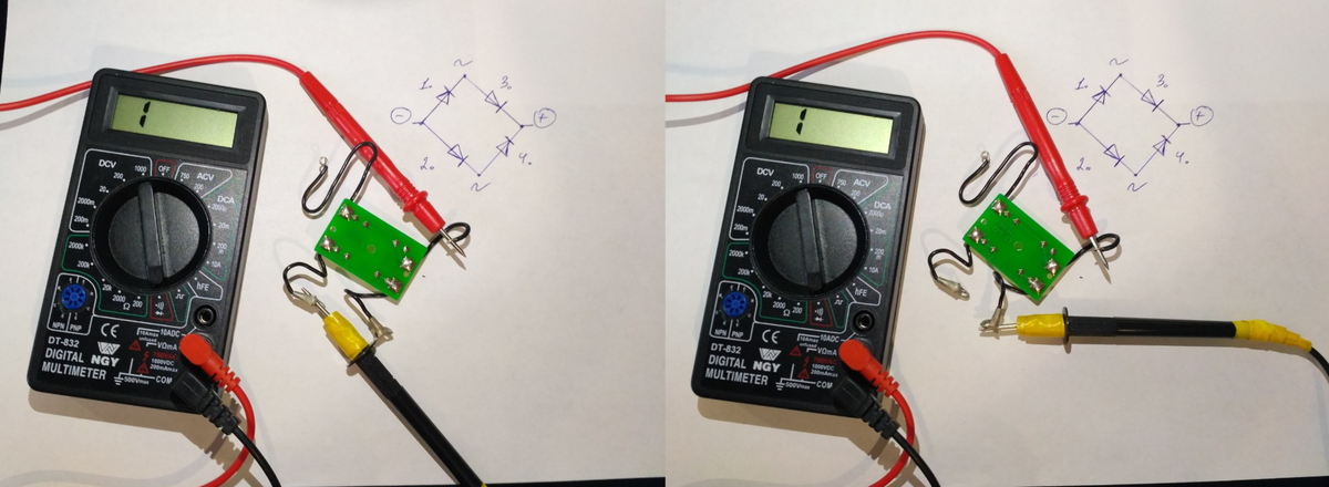 Проверить диодный мост мультиметром в схеме