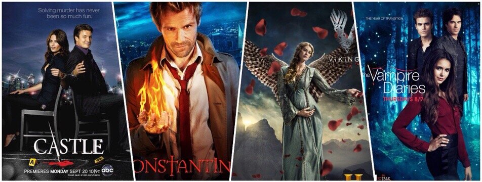 Постеры : сериал "Кости",  сериал "Константин", сериал "Викинги", сериал " Дневники вампира"
