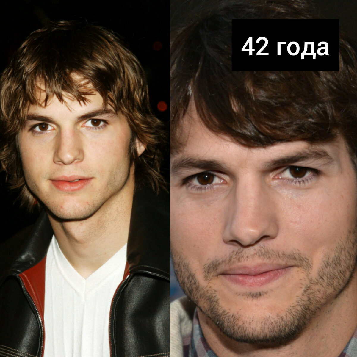 Эштон Кутчер в молодости и сейчас.