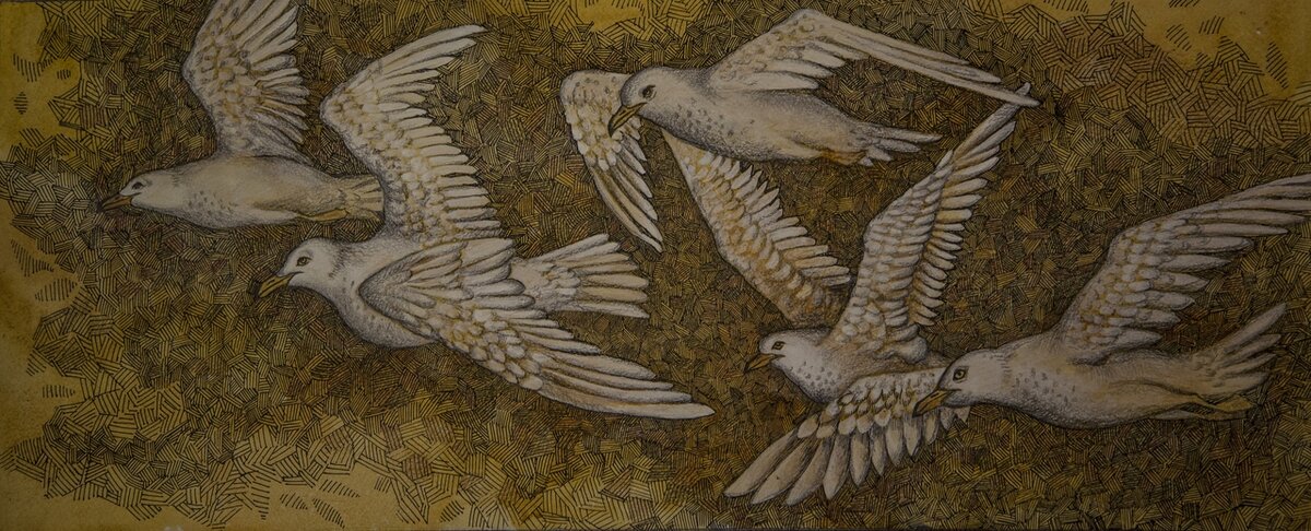 Птицы, картина Александры Кузнецовой