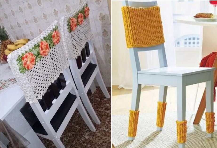 Вязаные чехлы для табуретов и стульев | NiceHandMade - вязание крючком для дома