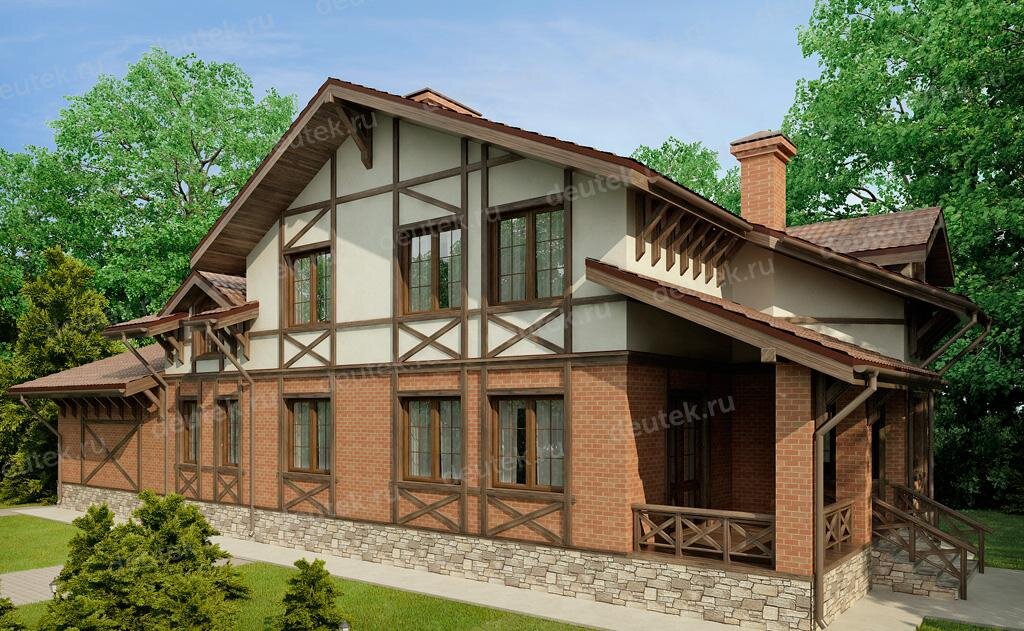 Проект дома 468 м2 из керамоблока с мансардой, гаражом, кабинетом, балконом и террасой - DT0351