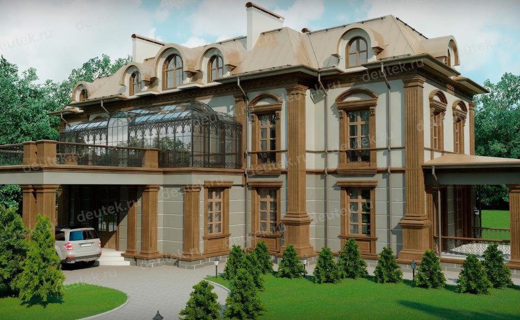 Проект классического особняка 860 м2 с зимним садом - DT0355