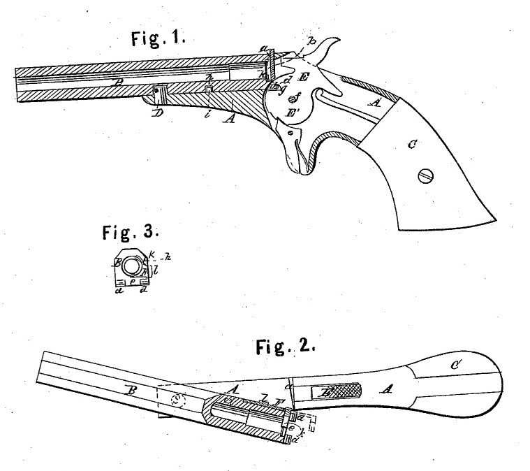 Система запирания пистолета Ли. Рисунок из патента.
