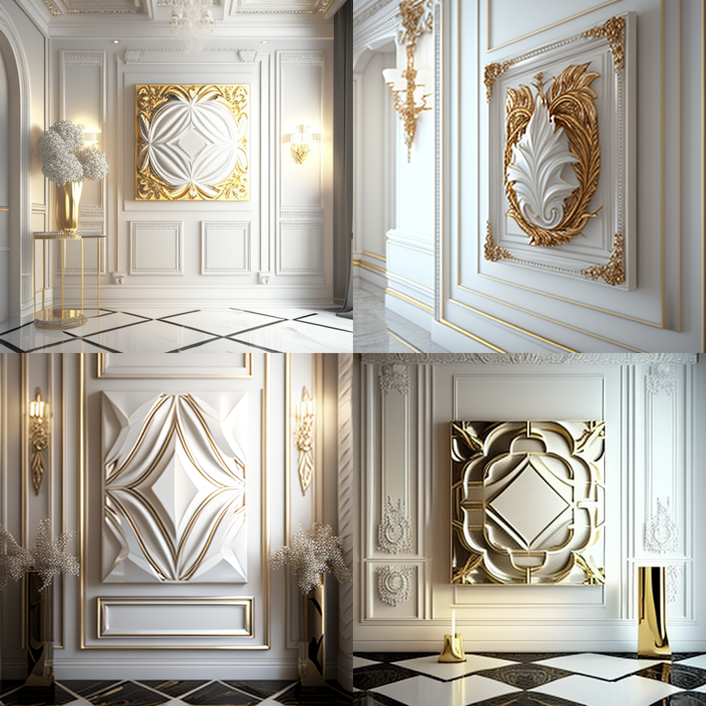 белая, золотая стеновая панель для гостиной и холла