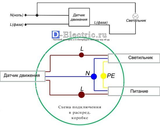 Подключение электронного датчика Установка датчика движения для включения света Частный электрик / D-electric.ru 